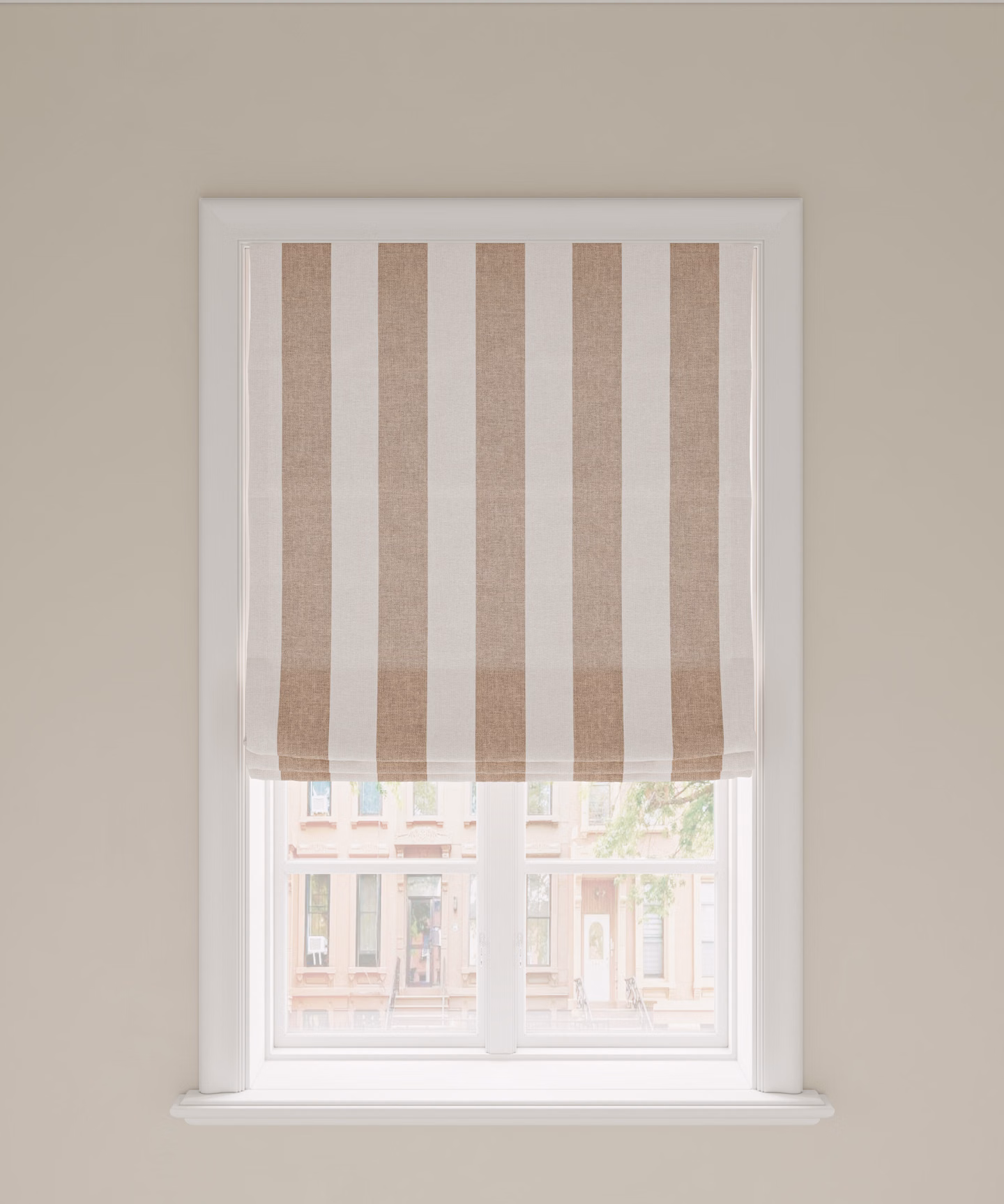 A flat Roman shade with vertical stripes