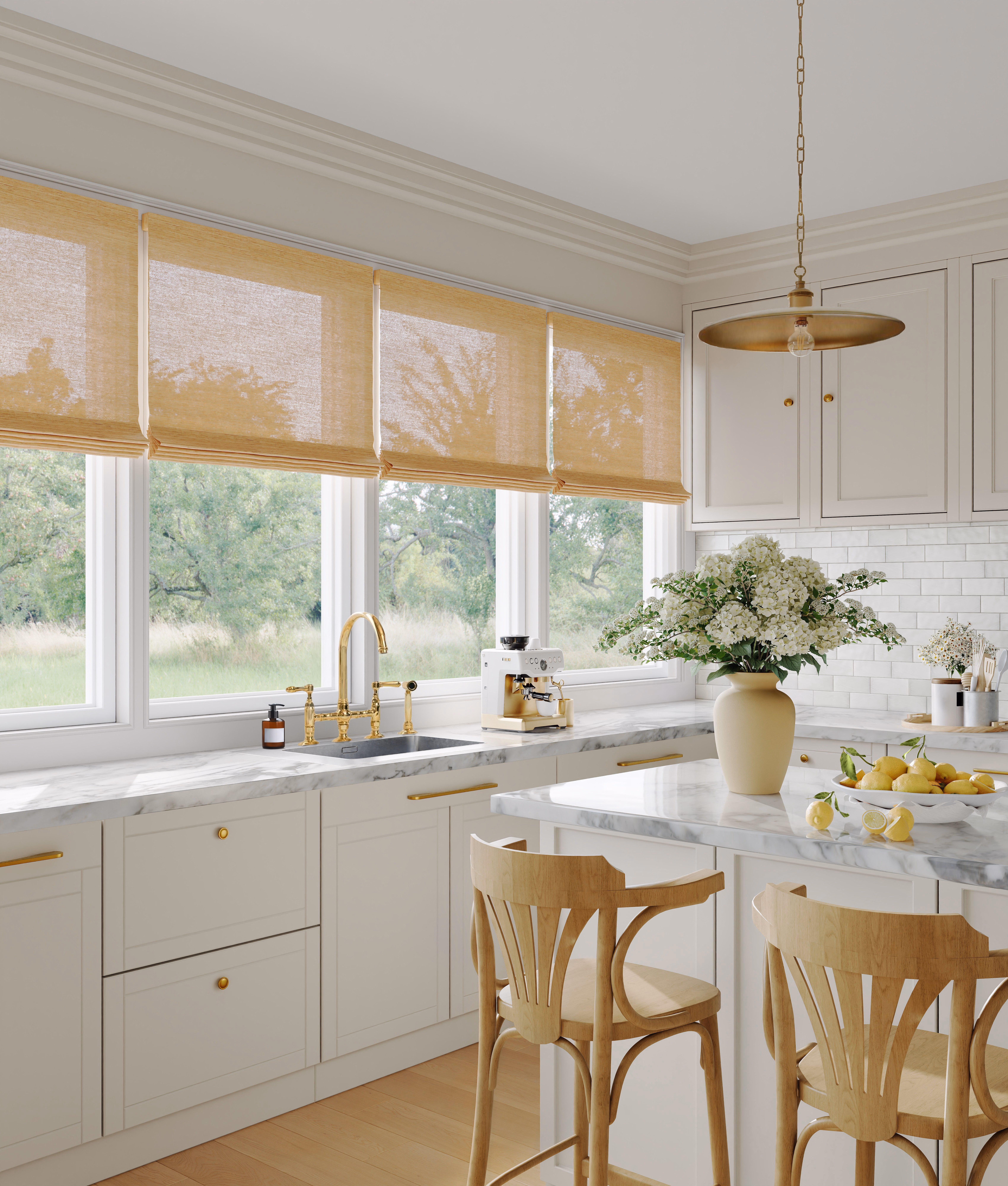 Woven woods shades in a kitchen