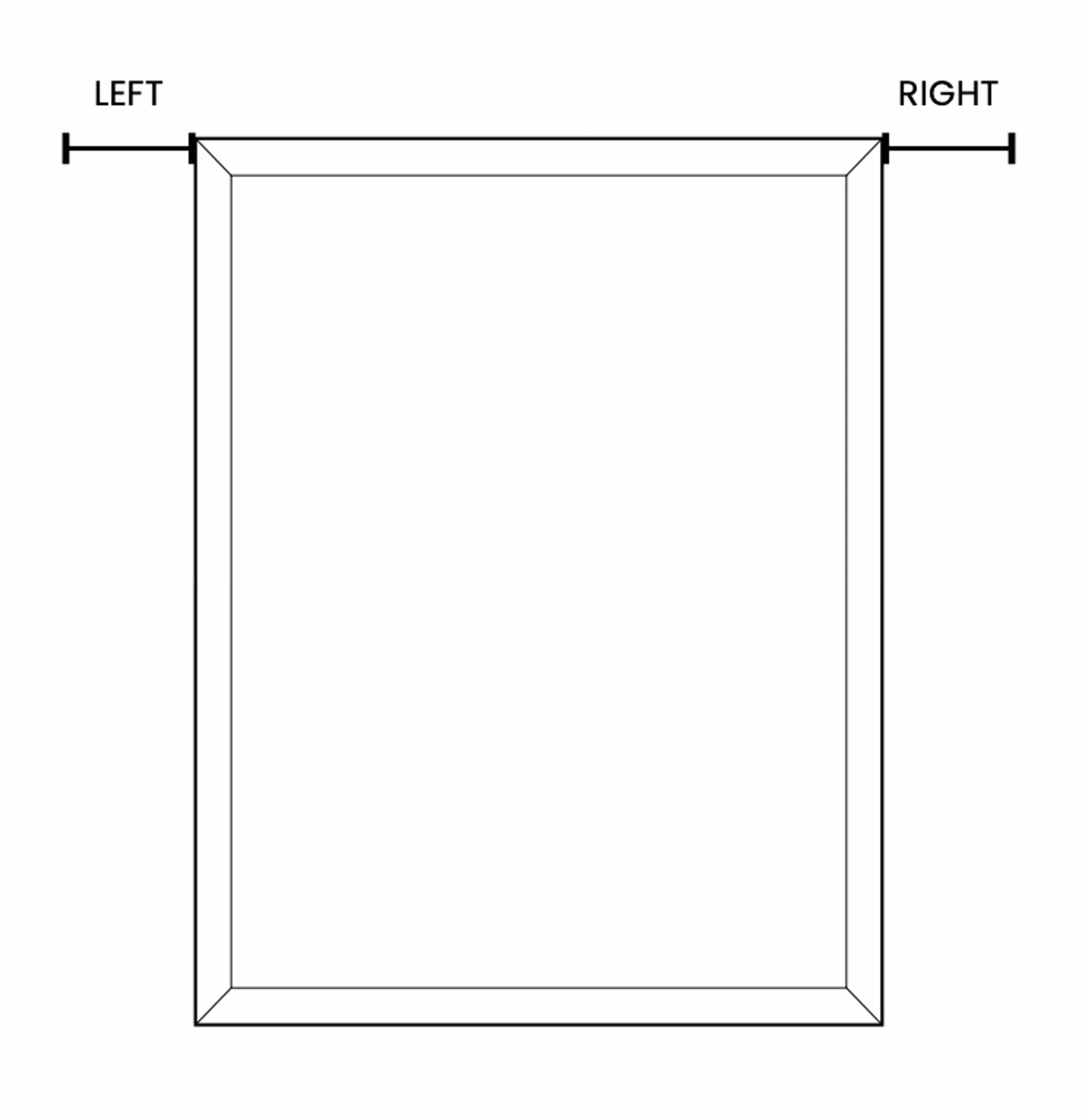 Diagram showing stack width extending beyond the left and right edges of a window frame, with arrows indicating the extra width on each side