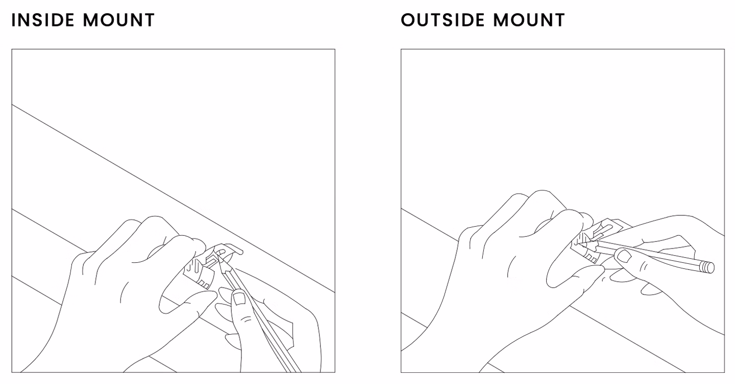 Diagrams showing inside and outside mount location mounting screw holes