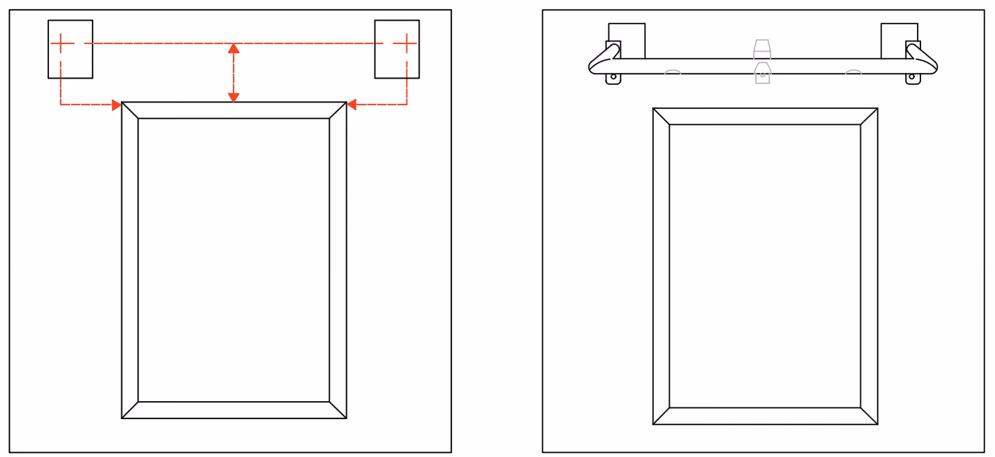 Diagram showing how to measure and mark drapery bracket positions on the wall