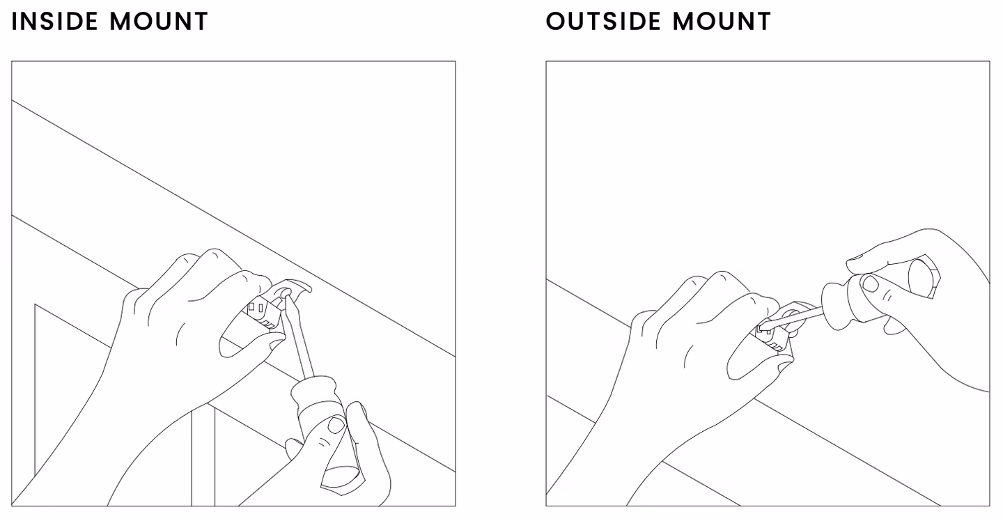 Diagrams showing inside and outside mount fastening the brackets